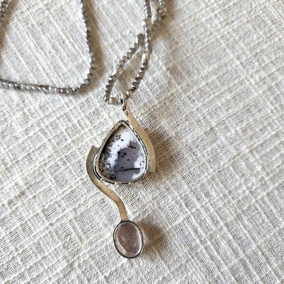 Lovely Costume Silver with Amazonite Pendant and Pink Crystal Necklace - Picture 3 of 3